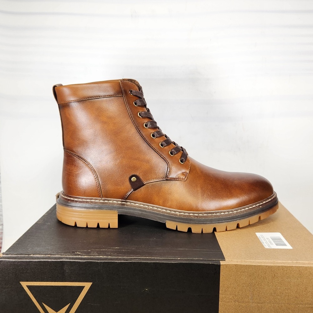 Vance Co. Denver Boots Men Size 11 Brown Faux Leather Lace Up Lug Sole